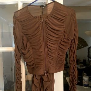 Fashion nova brown mesh 2 piece track suit